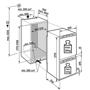 Liebherr Plus NoFrost, 254 L, height 177 cm - Built-in refrigerator