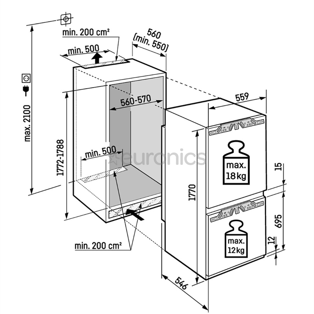 Liebherr Plus NoFrost, 254 L, height 177 cm - Built-in refrigerator