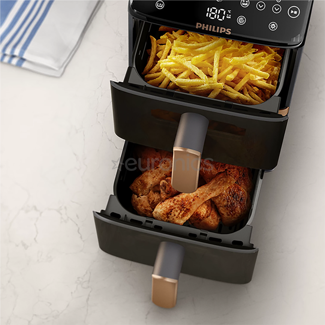 Philips Airfryer 4000 Series Stacked Dual Basket, 2300 W, 10 L, must - Kuumaõhufritüür