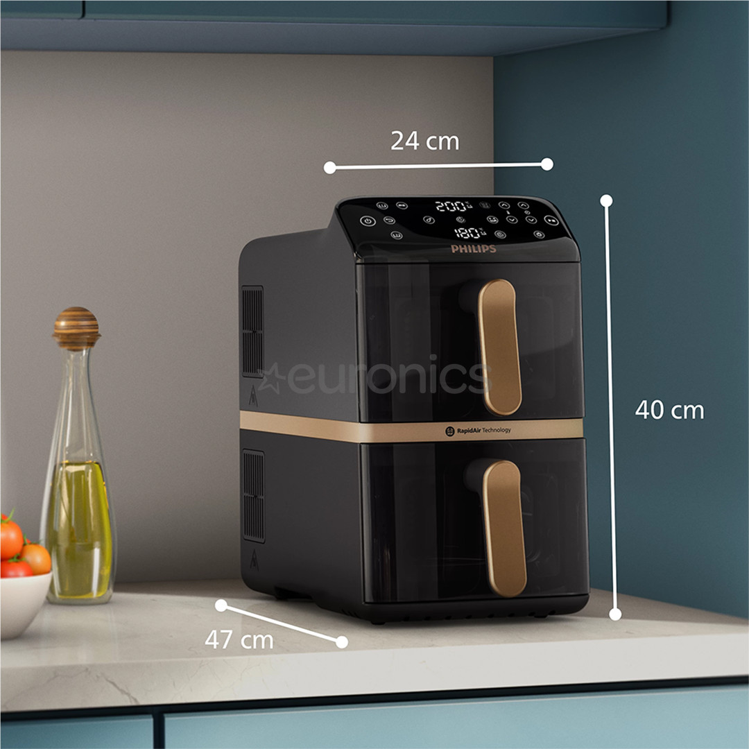 Philips Airfryer 4000 Series Stacked Dual Basket, 2300 W, 10 L, must - Kuumaõhufritüür