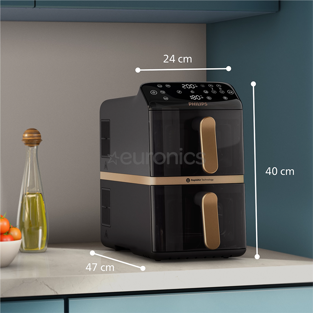 Philips Airfryer 4000 Series Stacked Dual Basket, 2300 W, 10 L, must - Kuumaõhufritüür