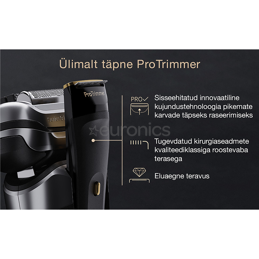 Braun Series 9 Pro+ Wet & Dry, 6-ühes SmartCare keskus ja PowerCase reisikarp, hõbedane - Pardel