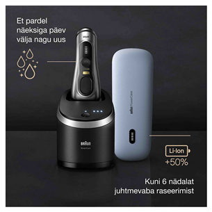 Braun Series 9 Pro+ Wet & Dry, 6-ühes SmartCare keskus ja PowerCase reisikarp, hõbedane - Pardel