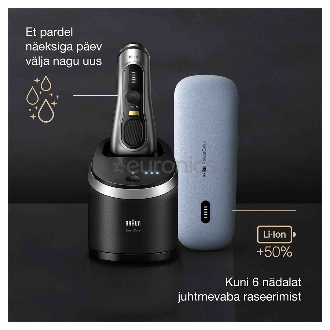 Braun Series 9 Pro+ Wet & Dry, 6-ühes SmartCare keskus ja PowerCase reisikarp, hõbedane - Pardel