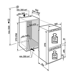 Liebherr Prime BioFresh NoFrost, 245 л, высота 177 см - Интегрируемый холодильник