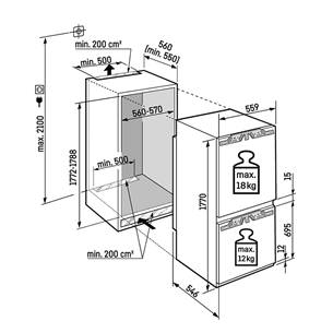 Liebherr Prime BioFresh NoFrost, 245 л, высота 177 см - Интегрируемый холодильник