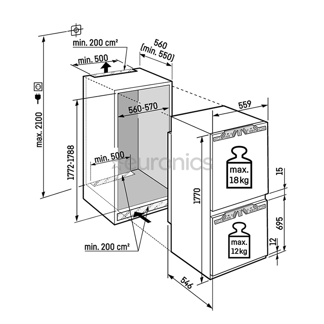 Liebherr Prime BioFresh NoFrost, 245 л, высота 177 см - Интегрируемый холодильник