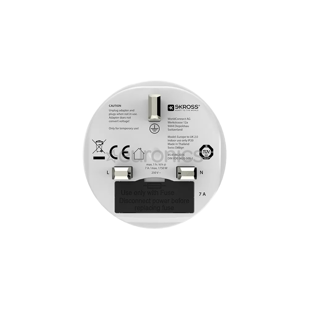 Skross Europe to UK, white - Travel adapter