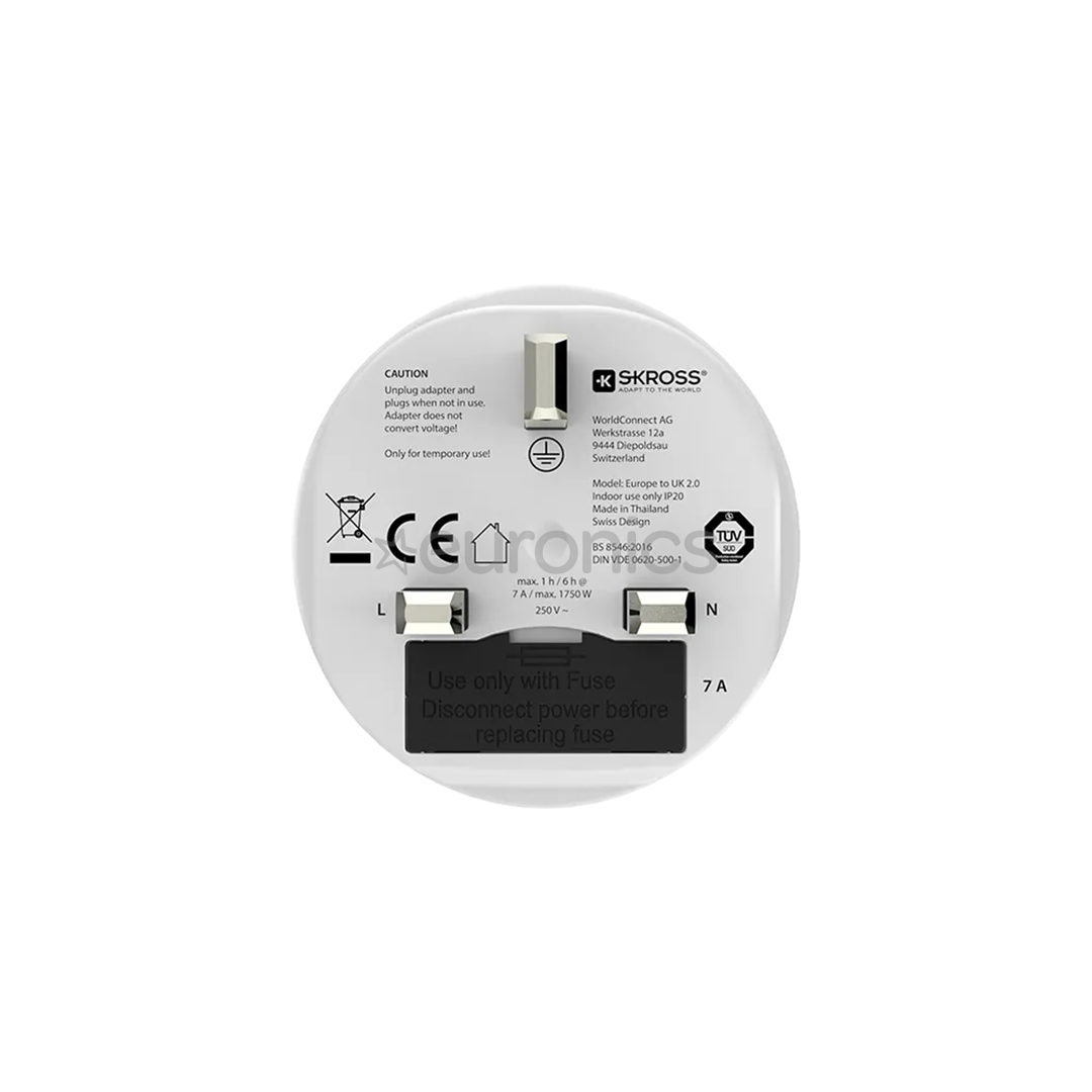 Skross Europe to UK, valge - Reisiadapter