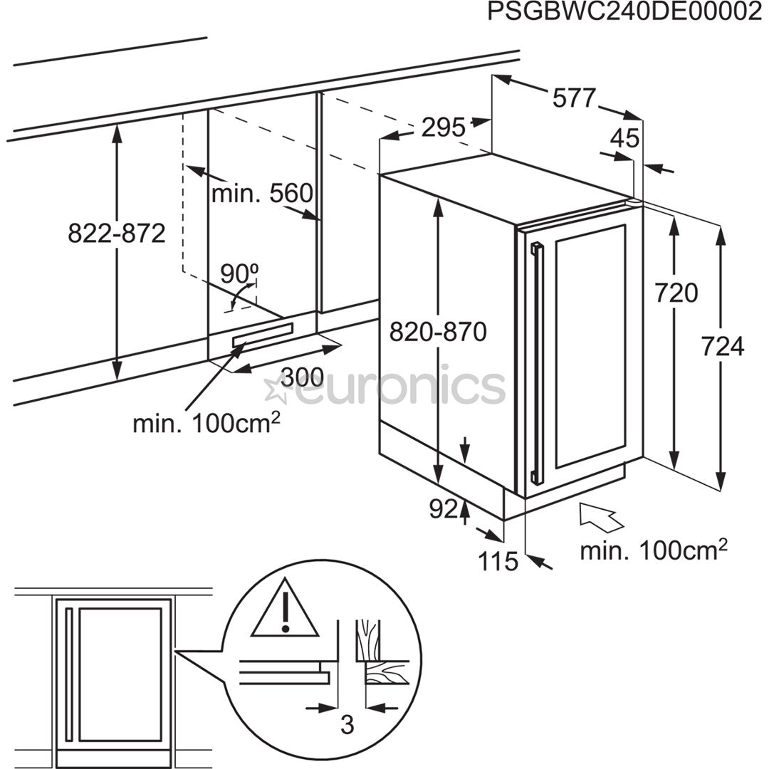 Electrolux 500 Series, 20 pudelit, kõrgus 82 cm, must - Integreeritav veinikülmik