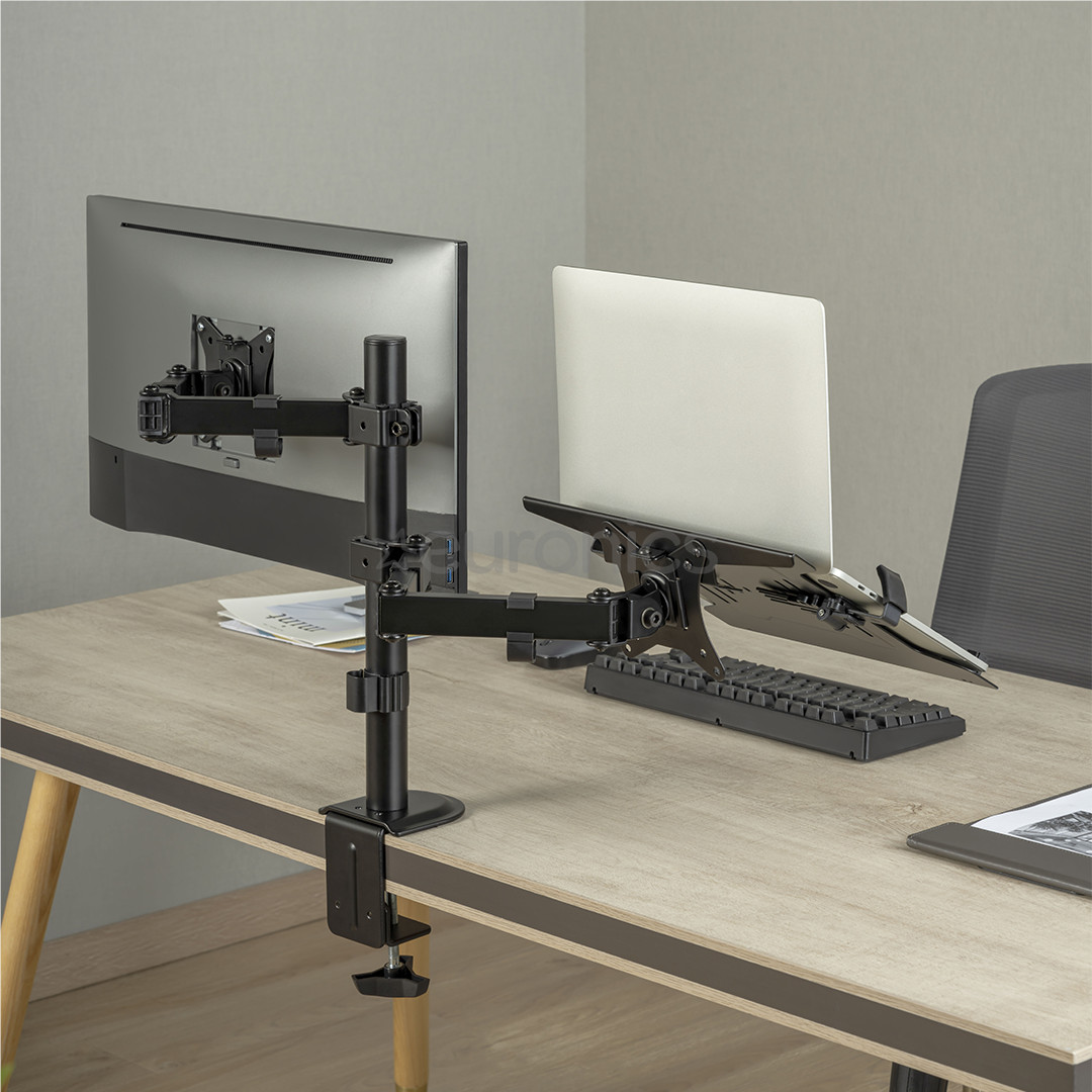 Deltaco Dual Desk Mount, 13-32'', must - Monitori statiiv