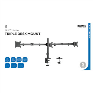 Deltaco Triple Desk Mount, 13-27'', black - Monitor stand