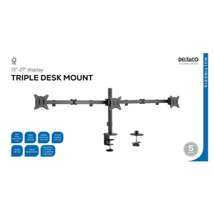 Deltaco Triple Desk Mount, 13-27'', черный - Крепление для монитора