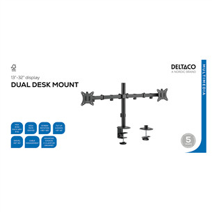 Deltaco Dual Desk Mount, 13-32'', must - Monitori statiiv