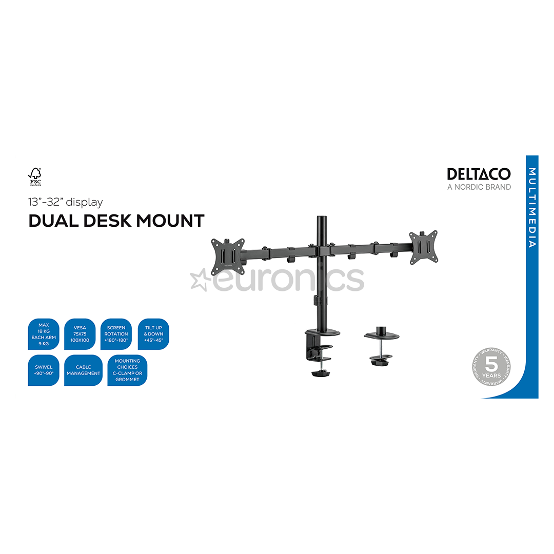 Deltaco Dual Desk Mount, 13-32'', черный - Крепление для монитора