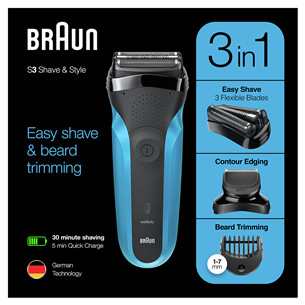 Braun Series 3 Shave & Style, Wet & Dry, синий - Бритва