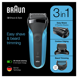 Braun Series 3 Shave & Style, Wet & Dry, blue - Shaver