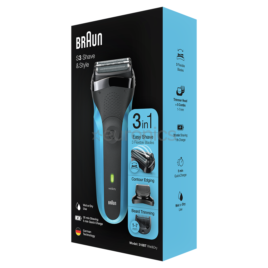 Braun Series 3 Shave & Style, Wet & Dry, blue - Shaver