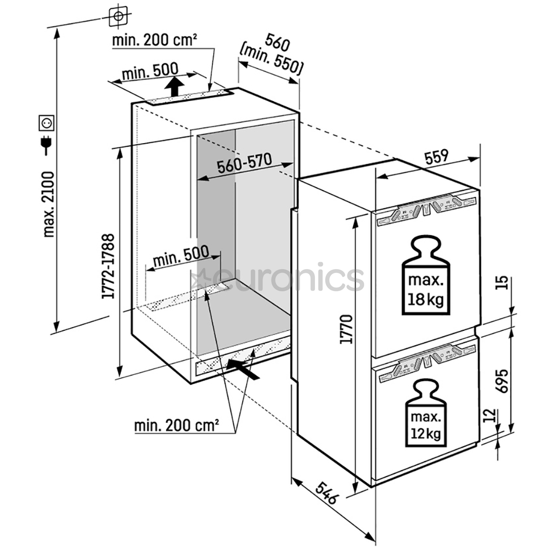Liebherr Plus BioFresh, 255 L, height 177 cm - Built-in refrigerator