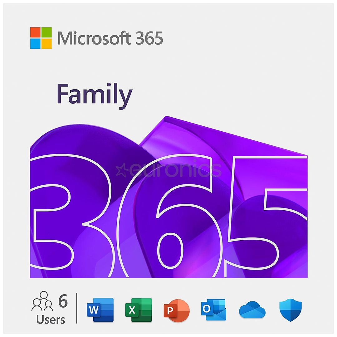 Microsoft 365 Family, 12-month subscription, 6 users / 5 devices, 1 TB OneDrive, ENG - Software