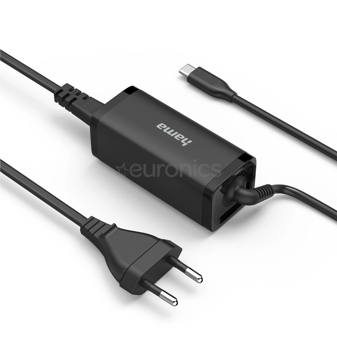Hama, USB-C, 5-20 V, 65 W, must - Sülearvuti vooluadapter