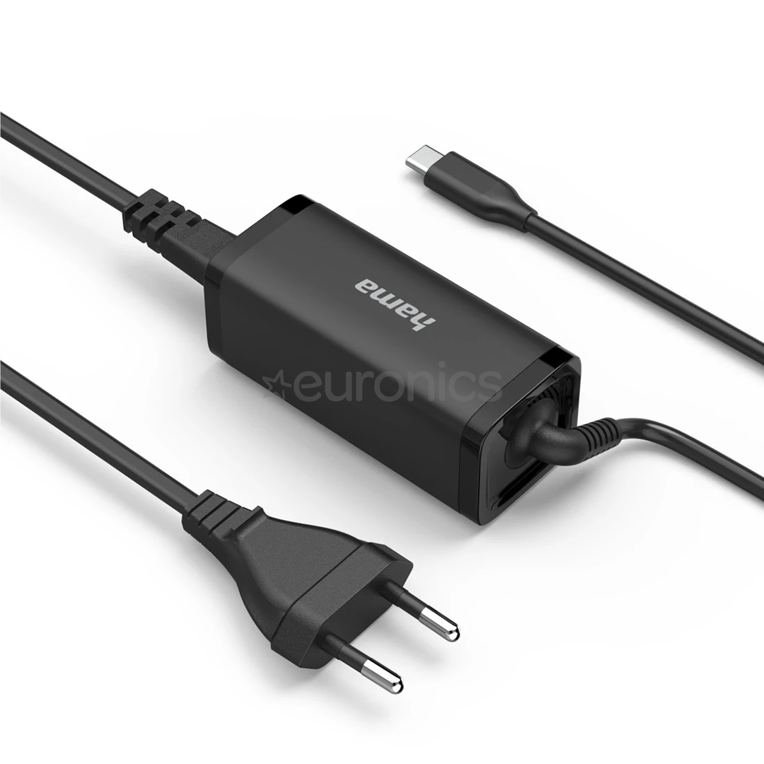 Hama, USB-C, 5-20 V, 65 W, must - Sülearvuti vooluadapter