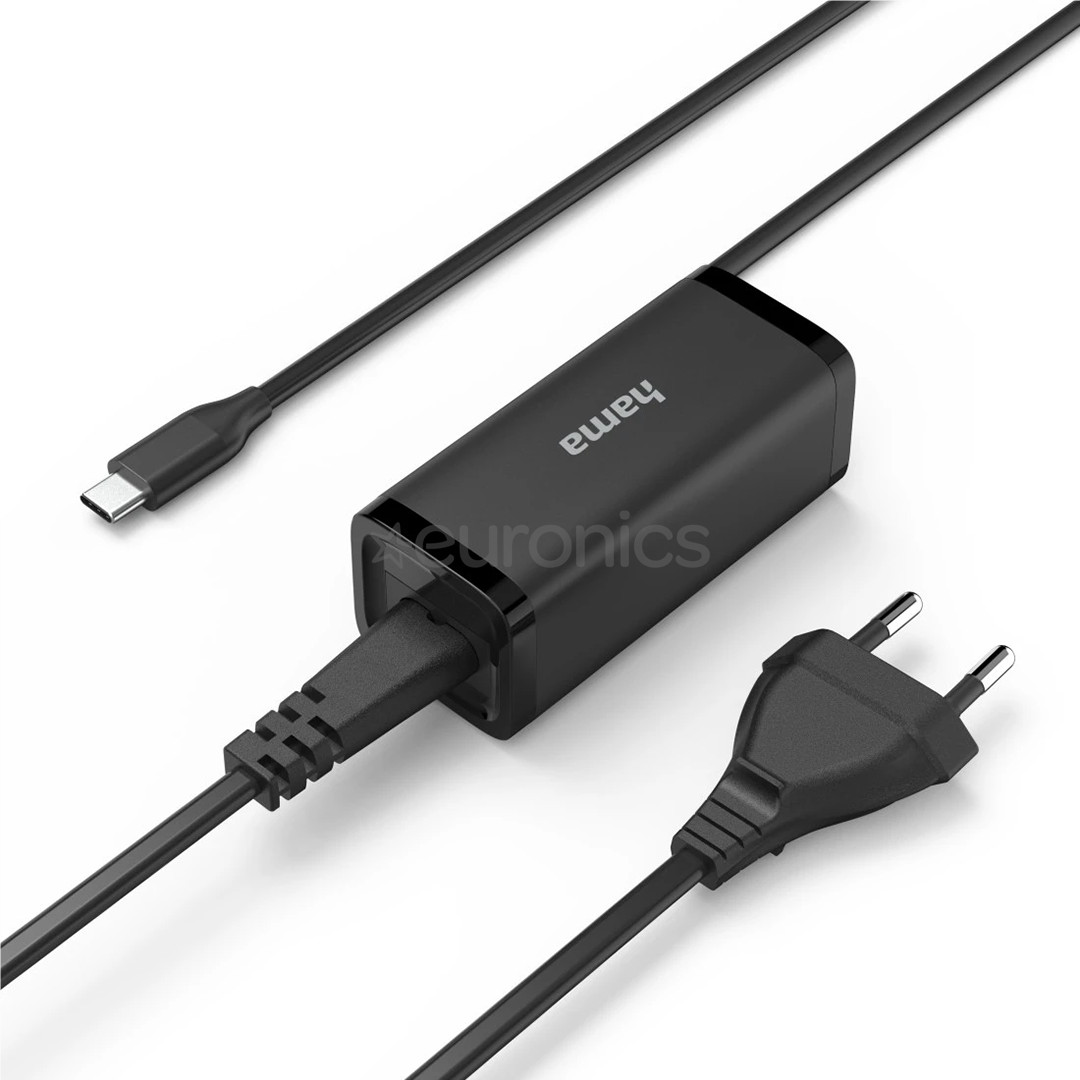 Hama, USB-C, 5-20 V, 65 W, must - Sülearvuti vooluadapter