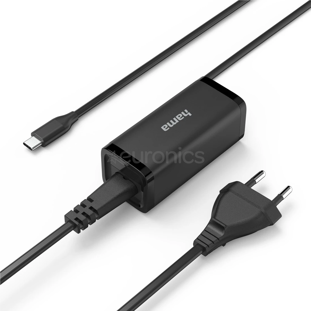 Hama, USB-C, 5-20 V, 65 W, must - Sülearvuti vooluadapter