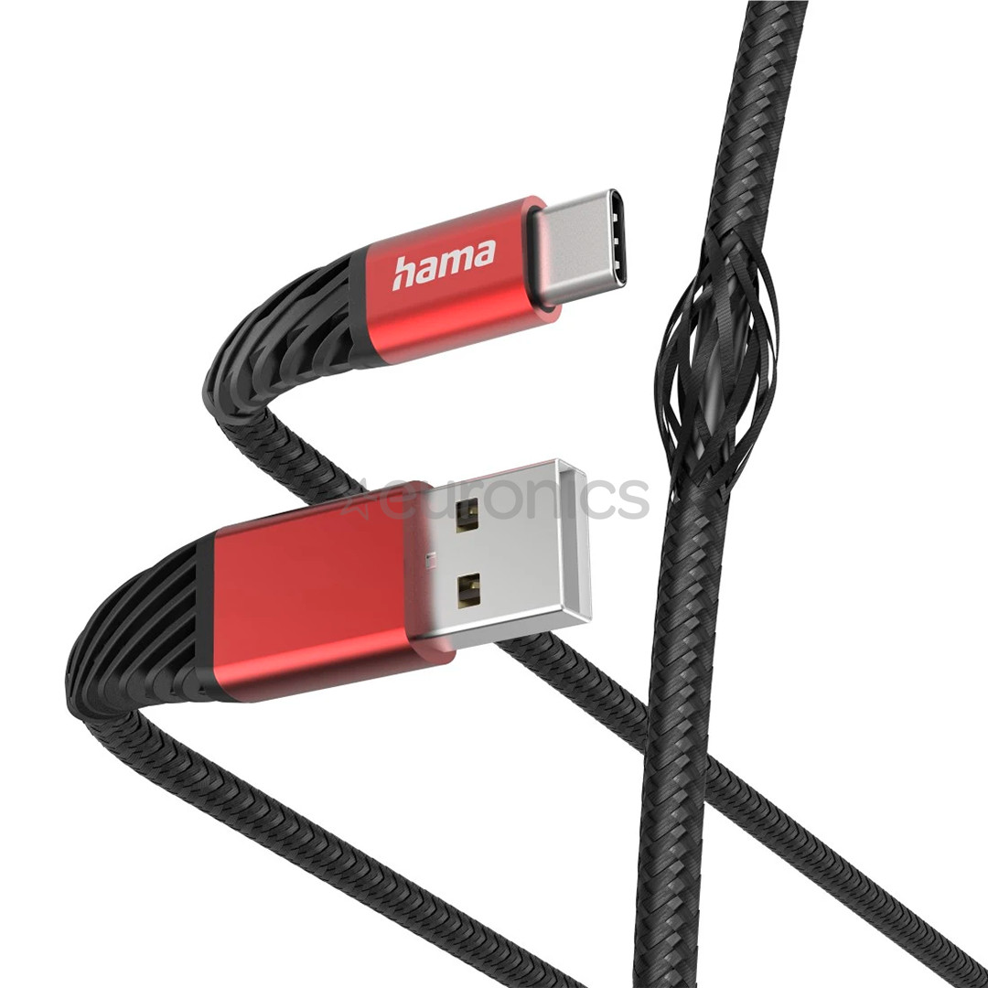 Hama Extreme Charging Cable, USB-A - USB-C, Nylon, 1.5 m, black/red - Cable