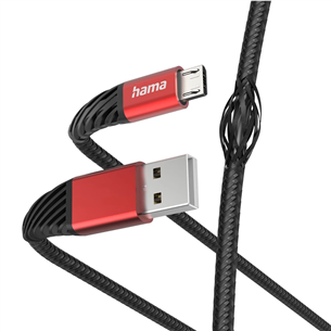 Hama Extreme Charging Cable, USB-A - Micro USB, Nylon, 1.5 m, must/punane - Kaabel 00201539
