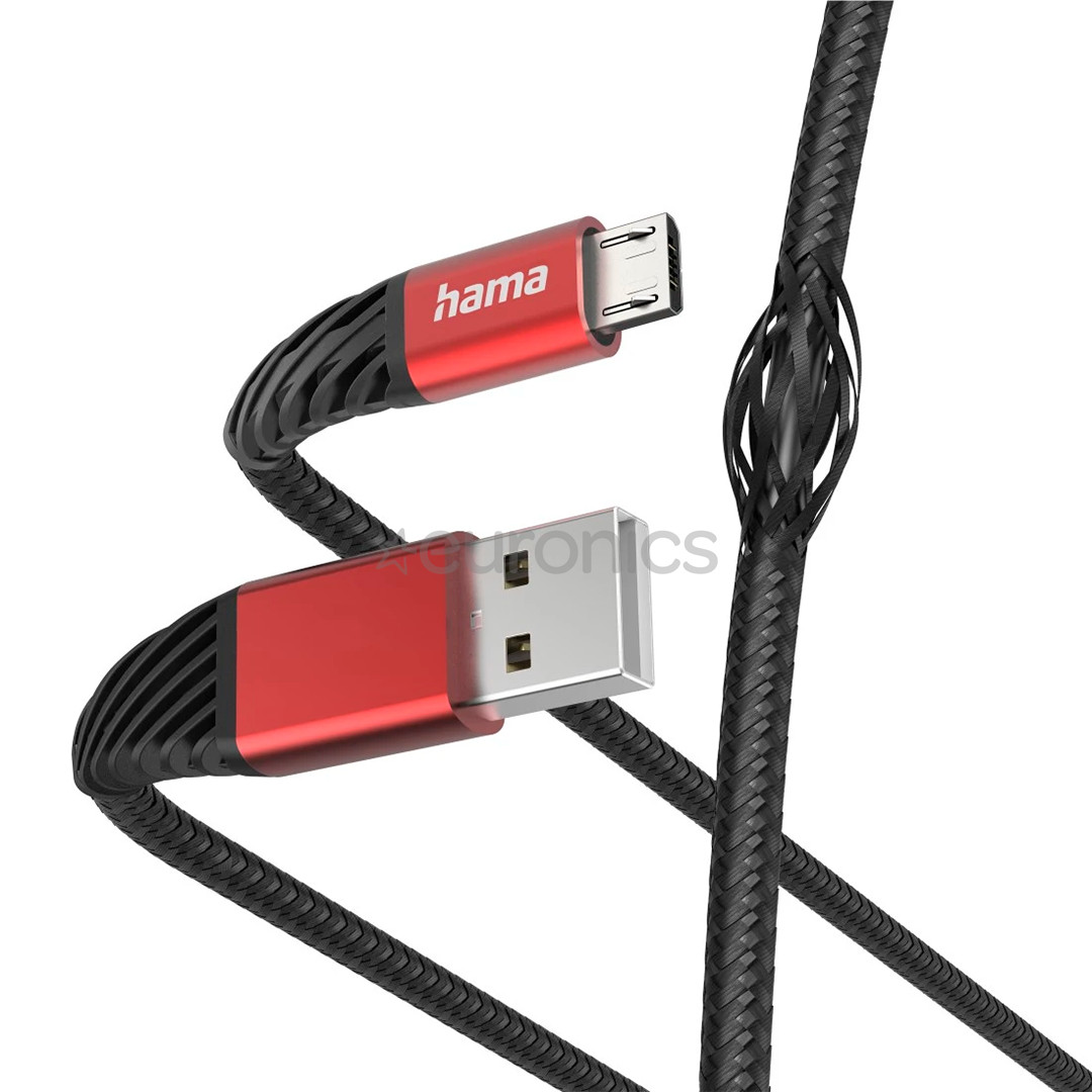 Hama Extreme Charging Cable, USB-A - Micro USB, Nylon, 1.5 m, must/punane - Kaabel