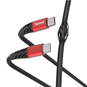Hama Extreme Charging Cable, USB-C - USB-C, 60 Вт, нейлон, 1 ,5 м, черный/красный - Кабель 00201542