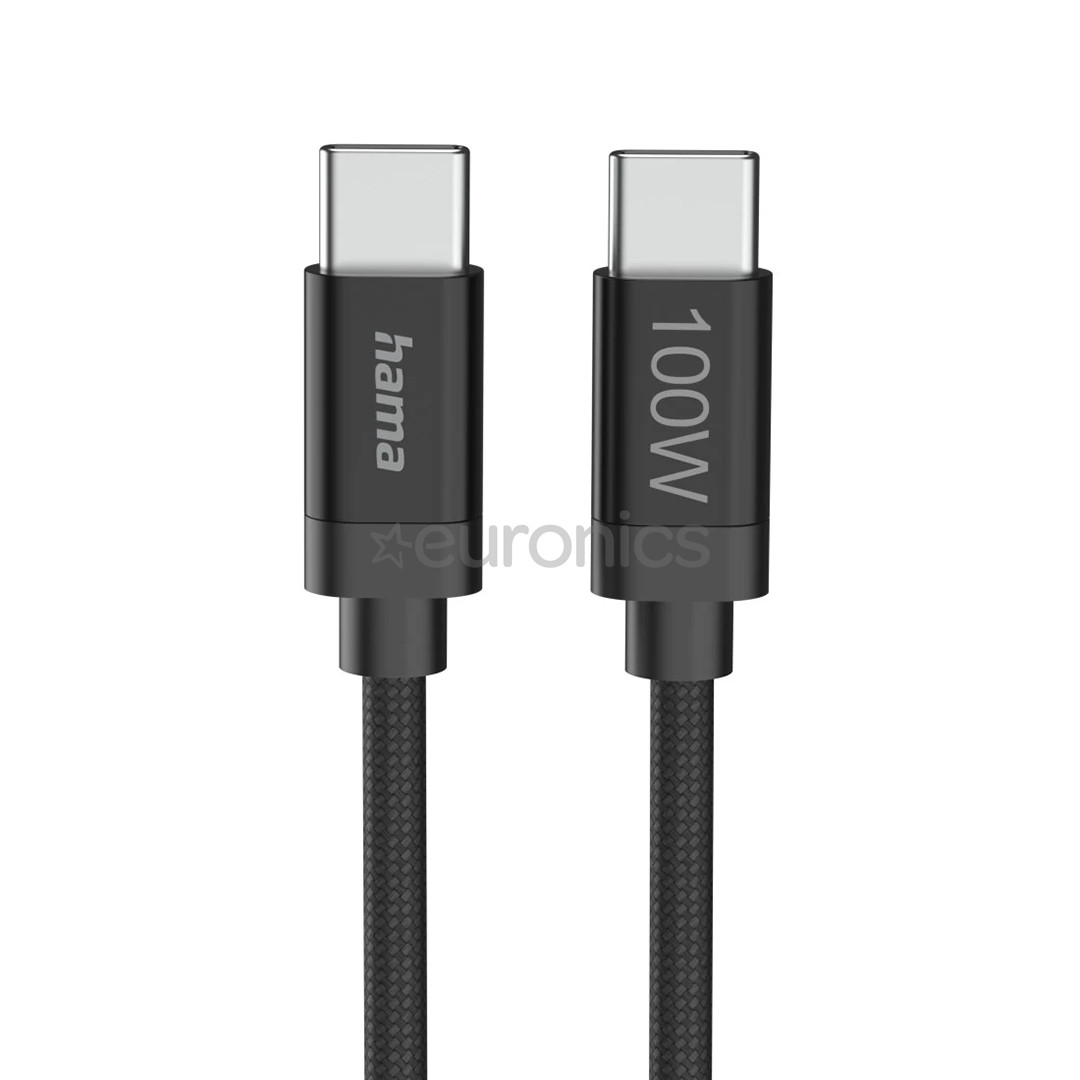 Hama Fabric Charging Cable, USB-C - USB-C, нейлон, 3 м, черный - Кабель