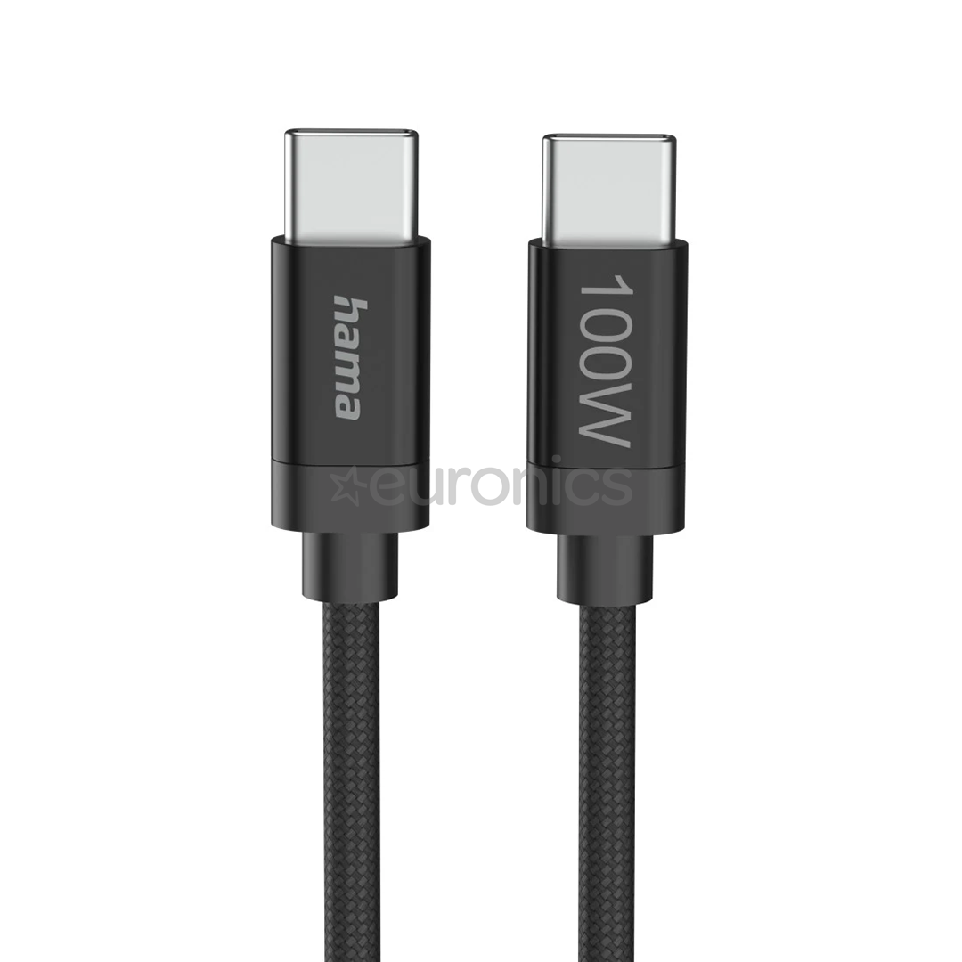 Hama Fabric Charging Cable, USB-C - USB-C, Nylon, 3 m, must - Kaabel