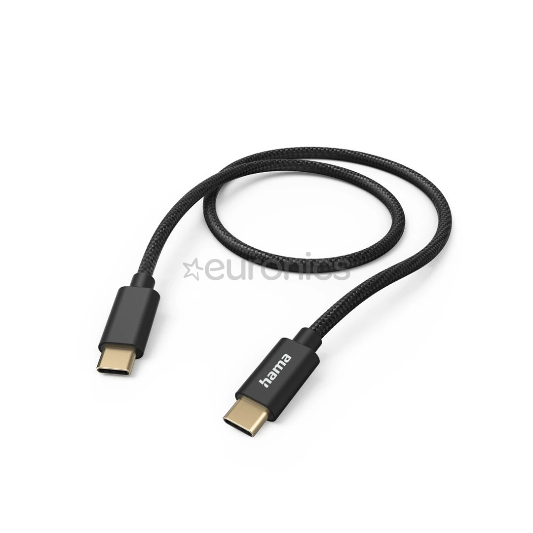 Hama Fabric Charging Cable, USB-C - USB-C, 1,5 m, nylon, must - Kaabel