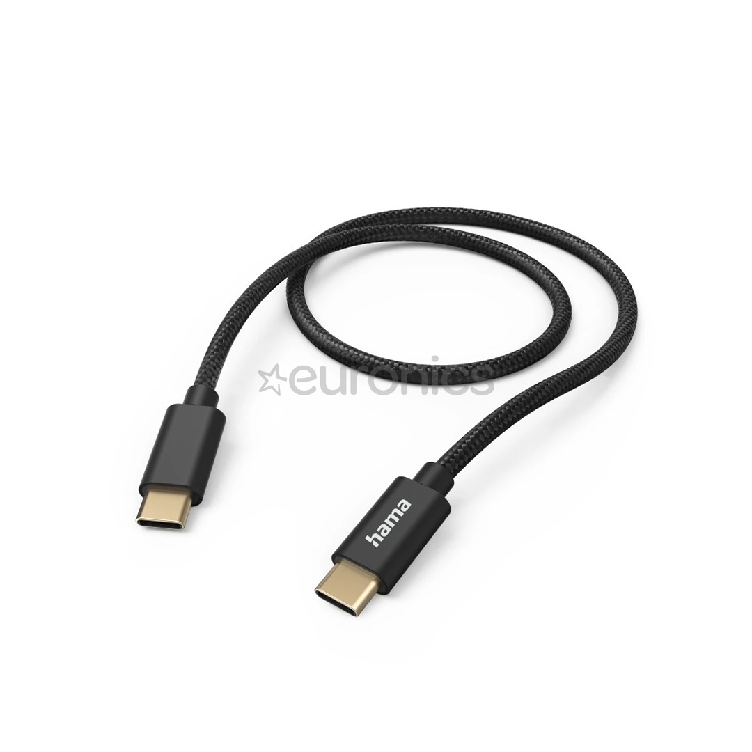 Hama Fabric Charging Cable, USB-C - USB-C, 1,5 m, nylon, must - Kaabel