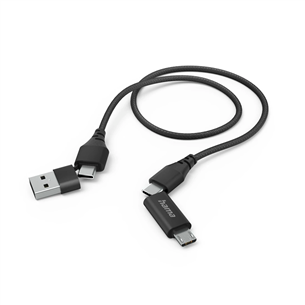 Hama 4-in-1 USB-C/USB-A - USB-C/Micro-USB, 1,5 m, nylon, must - Kaabel
