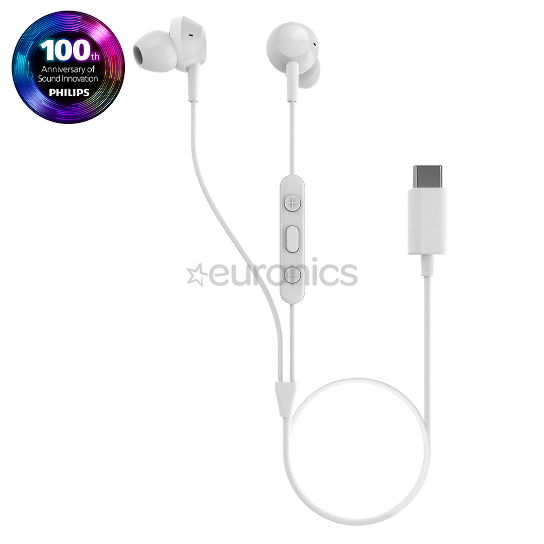 Philips TAE5008BK, USB-C, microphone, white - Wired in-ear earbuds
