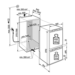 Liebherr Peak NoFrost, 255 L, kõrgus 177 cm - Integreeritav külmik