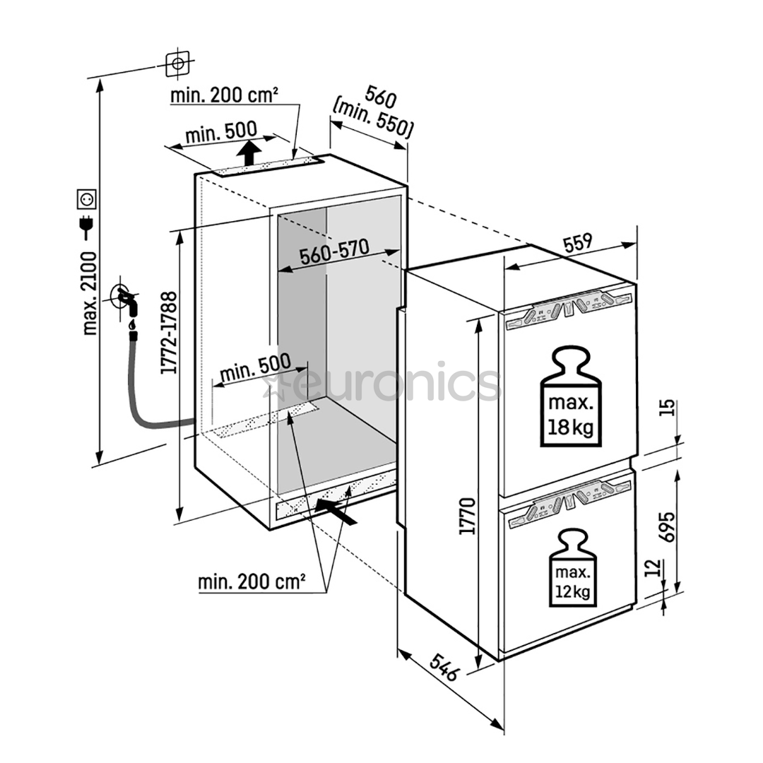 Liebherr Peak NoFrost, 255 L, kõrgus 177 cm - Integreeritav külmik