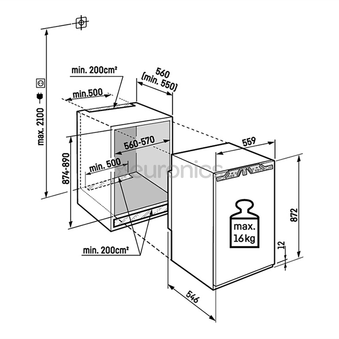 Liebherr pure, SmartFrost, 101 L, kõrgus 88 cm - Integreeritav sügavkülmik