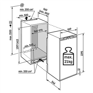 Liebherr prime NoFrost, 156 L, kõrgus 140 cm - Integreeritav sügavkülmik