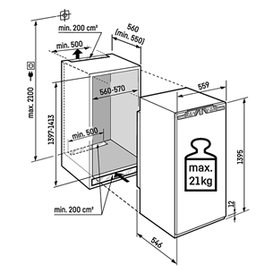 Liebherr prime NoFrost, 156 L, kõrgus 140 cm - Integreeritav sügavkülmik