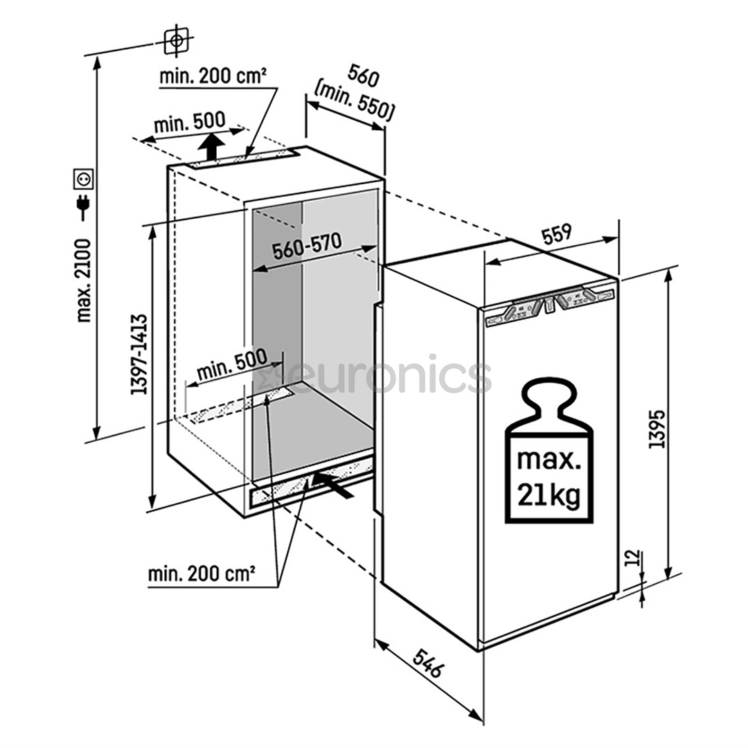 Liebherr prime NoFrost, 156 L, kõrgus 140 cm - Integreeritav sügavkülmik