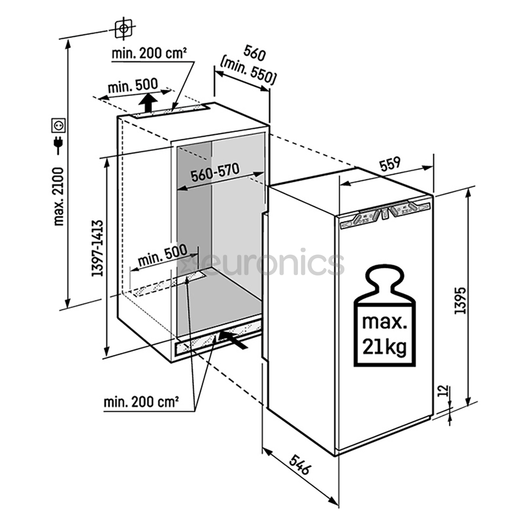 Liebherr prime NoFrost, 156 L, kõrgus 140 cm - Integreeritav sügavkülmik