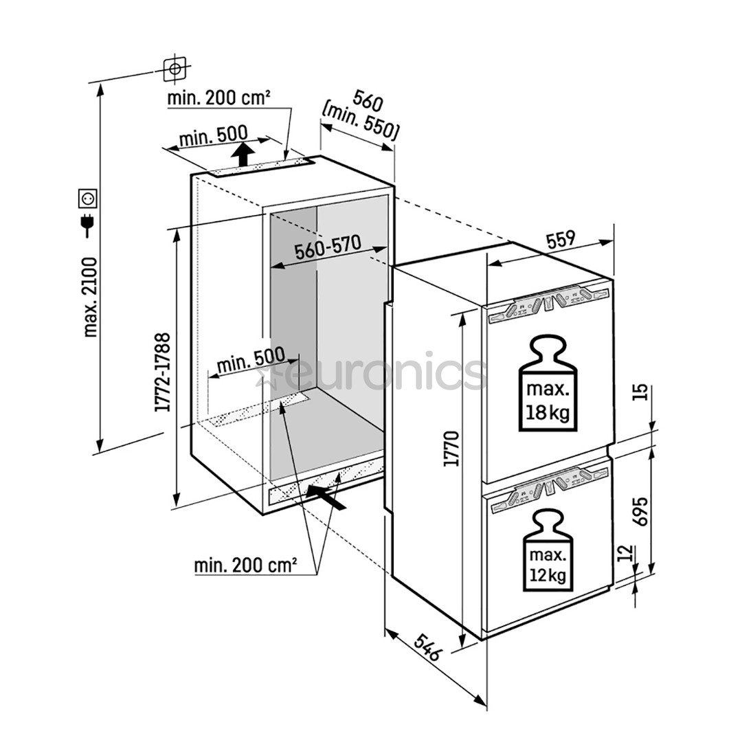 Liebherr Plus BioFresh NoFrost, 244 L, height 177 cm - Built-in refrigerator