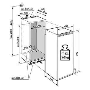 Liebherr pure NoFrost, 213 L, kõrgus 177 cm - Integreeritav sügavkülmik
