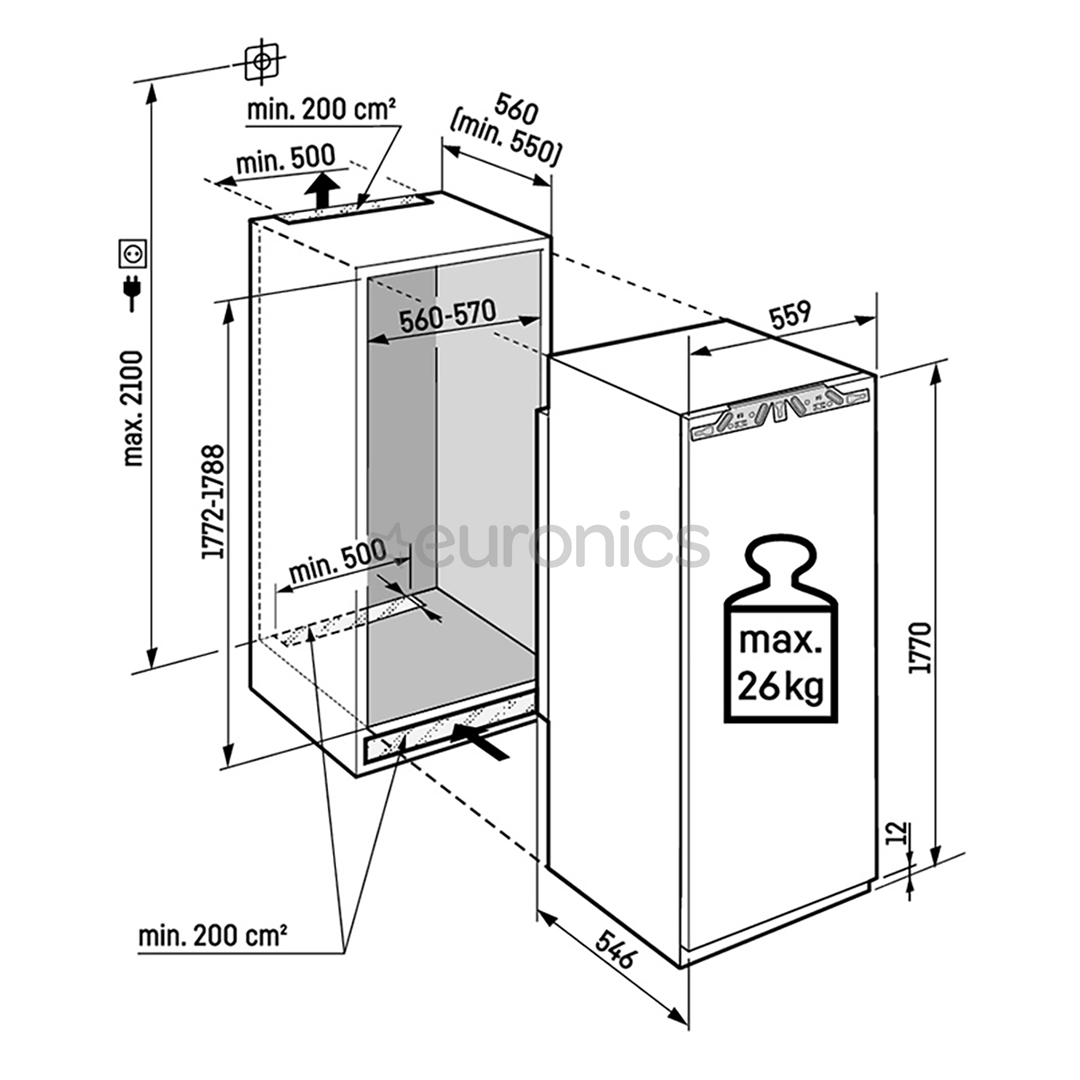 Liebherr pure NoFrost, 213 L, kõrgus 177 cm - Integreeritav sügavkülmik