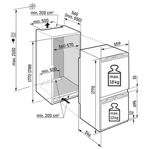 Liebherr EasyFresh NoFrost, 254 L, kõrgus 177 cm - Integreeritav külmik