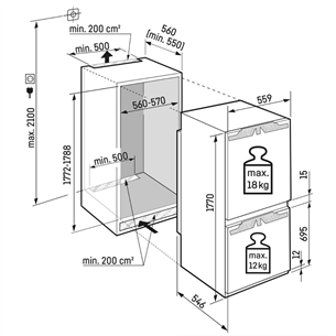 Liebherr EasyFresh NoFrost, 254 L, kõrgus 177 cm - Integreeritav külmik